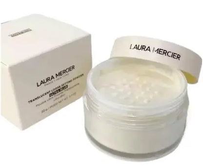 Laura Mercier translucent loose powder box and jar, white packaging, breathable matte formula on Tampa Home & Garden Store