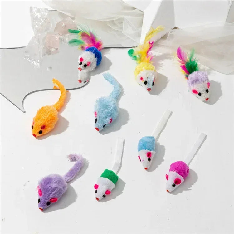 Colorful plush rattle cat mice toys set (9 pcs) with faux fur and catnip by FLIPSTYLEZLLC on Tampa Home & Garden Store