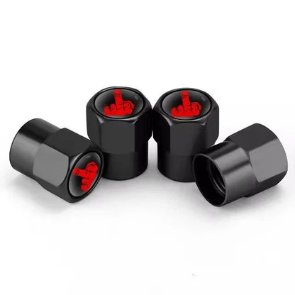 4-pack aluminium valve stem caps, black hex, red logo tops by BikerZoneZ for motor vehicle tires on Tampa Home & Garden Store