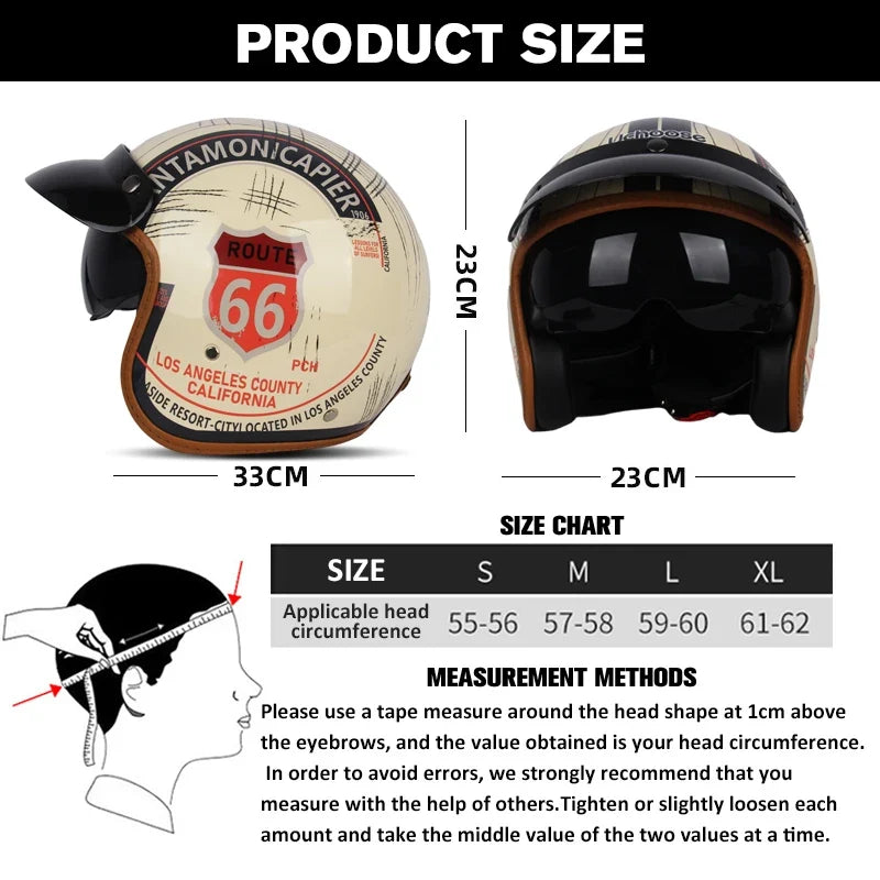 Vintage open-face helmet in cream Route 66 graphic, brown leather trim by BikerZoneZ on Tampa Home & Garden Store