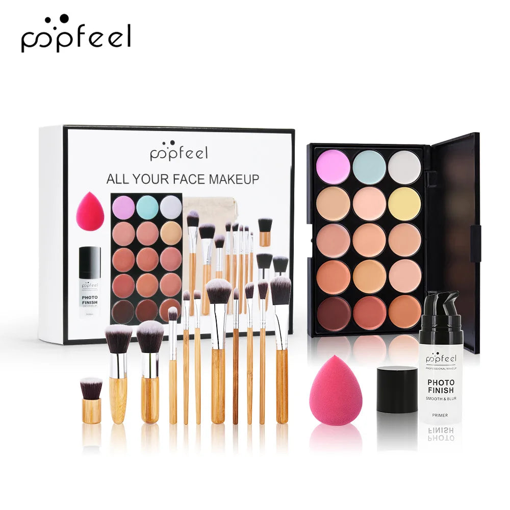 POPFEEL all-in-one makeup kit with eyeshadow palette brushes foundation lip gloss sponge and primer on Tampa Home & Garden Store