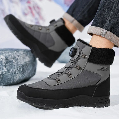 Mens Winter Snow Boots gray and black with faux fur lining and rugged outsole for outdoor use on Tampa Home & Garden Store