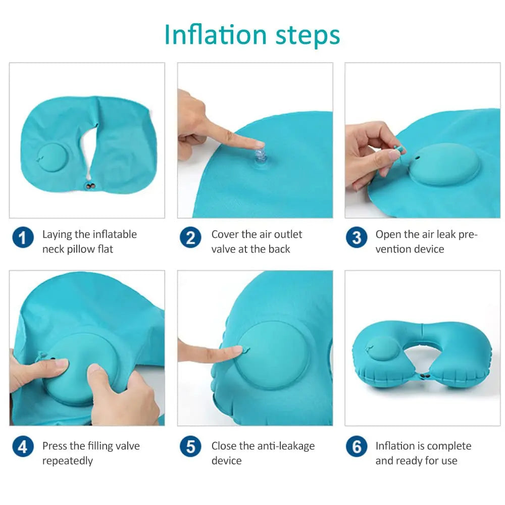 Portable inflatable flocking neck pillow by UpTrend Deals, blue travel cushion on Tampa Home & Garden Store