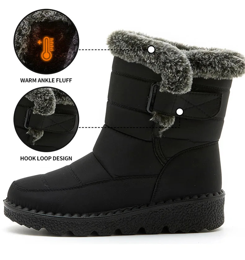 Women's waterproof winter boot black with fur trim and hook loop strap UpTrend Deals on Tampa Home & Garden Store
