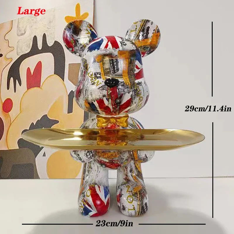 Perfecsy graffiti bear figurine with gold tray keys storage, abstract art 29cm tall Store on Tampa Home & Garden Store