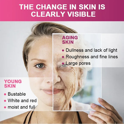 Collagen capsules Silcy Skin infographic highlighting aging vs young skin with pink header on Tampa Home & Garden Store