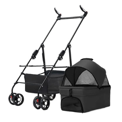 Pet Zen 3 in 1 dog stroller with detachable breathable mesh carrier black four-wheel folding frame on Tampa Home & Garden Store