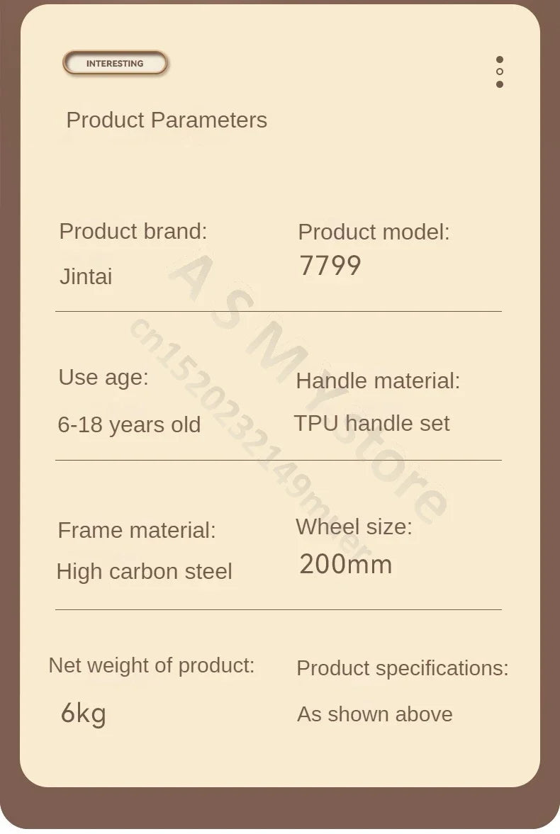 Foldable kick scooter info: Jintai 7799, 6kg, 200mm wheels, carbon steel frame, TPU grips on Tampa Home & Garden Store