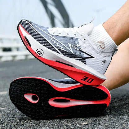 Running Sneakers Cushioned Carbon Board EstaliosFit white/gray athletic shoes with red sole on Tampa Home & Garden Store