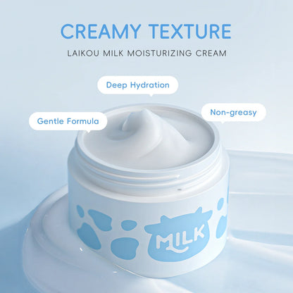 LAIKOU Milk Skincare Set cream in a blue white jar with milk splash, hydration, gentle on Tampa Home & Garden Store