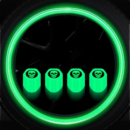 4PCS Luminous Valve Stem Caps BikerZoneZ green skull caps, 4-pack on Tampa Home & Garden Store
