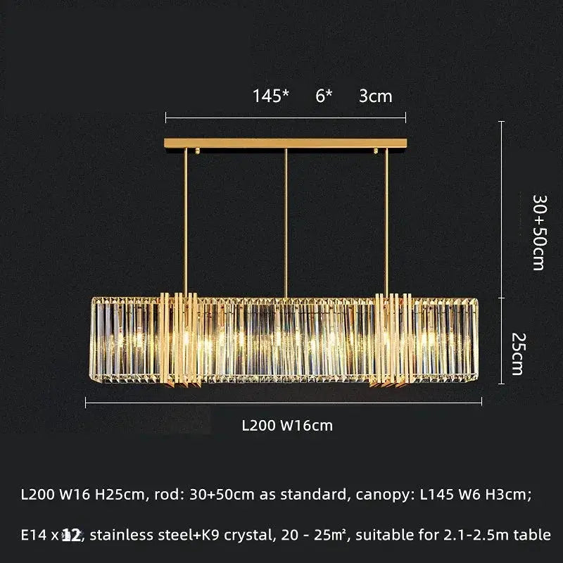 DecorBites Luxe E14 LED crystal pendant chandelier with gold finish and crystal rods on Tampa Home & Garden Store