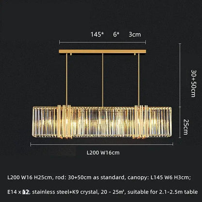DecorBites Luxe E14 LED crystal pendant chandelier with gold finish and crystal rods on Tampa Home & Garden Store