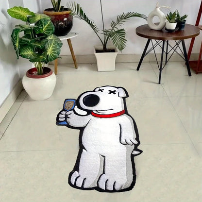 VIKAMA Cartoon Bear Carpet white full-body rug with red collar for living room decor on Tampa Home & Garden Store