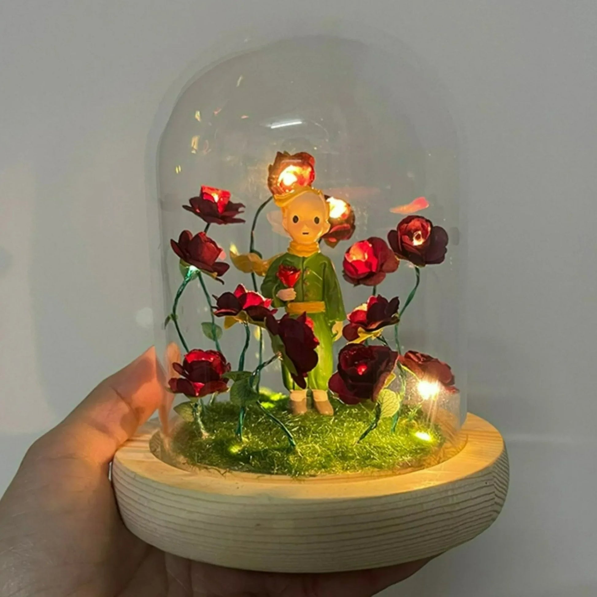 Perfecsy Little Prince Night Light with immortal rose under glass dome LED flowers on base on Tampa Home & Garden Store