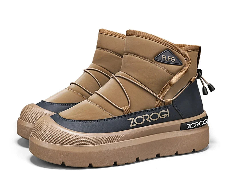 Mens Winter Ankle Boots UpTrend Deals tan padded upper, ZOROGI logo, rugged platform sole pair on Tampa Home & Garden Store