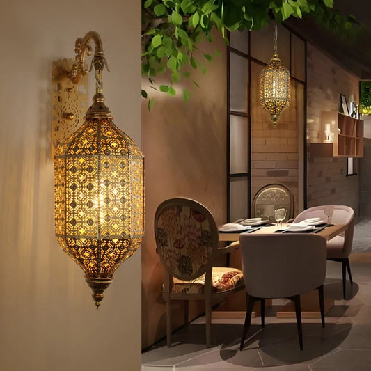 Turkish Golden Iron Wall Lamp Handmade Openwork Vintage Hallway Bedroom Decor - Tampa Home & Garden Store