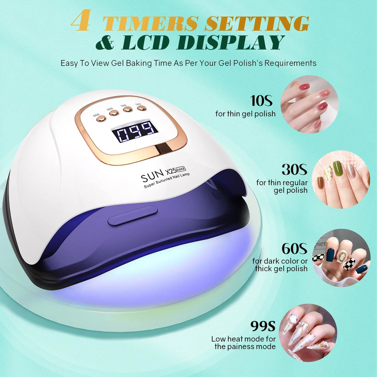 UV LED Nail Lamp 380W with LCD display, white/gold finish, 4 timer settings Silcy Skin on Tampa Home & Garden Store