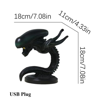 Alien resin lamp stand figurine in black with ribbed body and curling tentacles USB plug on Tampa Home & Garden Store