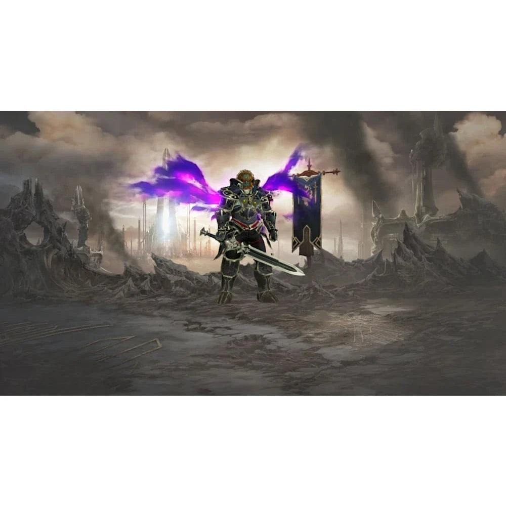 Nintendo Switch game Diablo III Eternal Collection armored hero with purple aura in ruins on Tampa Home & Garden Store