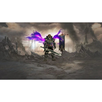 Nintendo Switch game Diablo III Eternal Collection armored hero with purple aura in ruins on Tampa Home & Garden Store