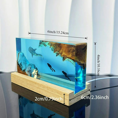 Perfecsy Seabed Exploration 2 Divers Resin Table Light blue underwater scene on wooden base on Tampa Home & Garden Store