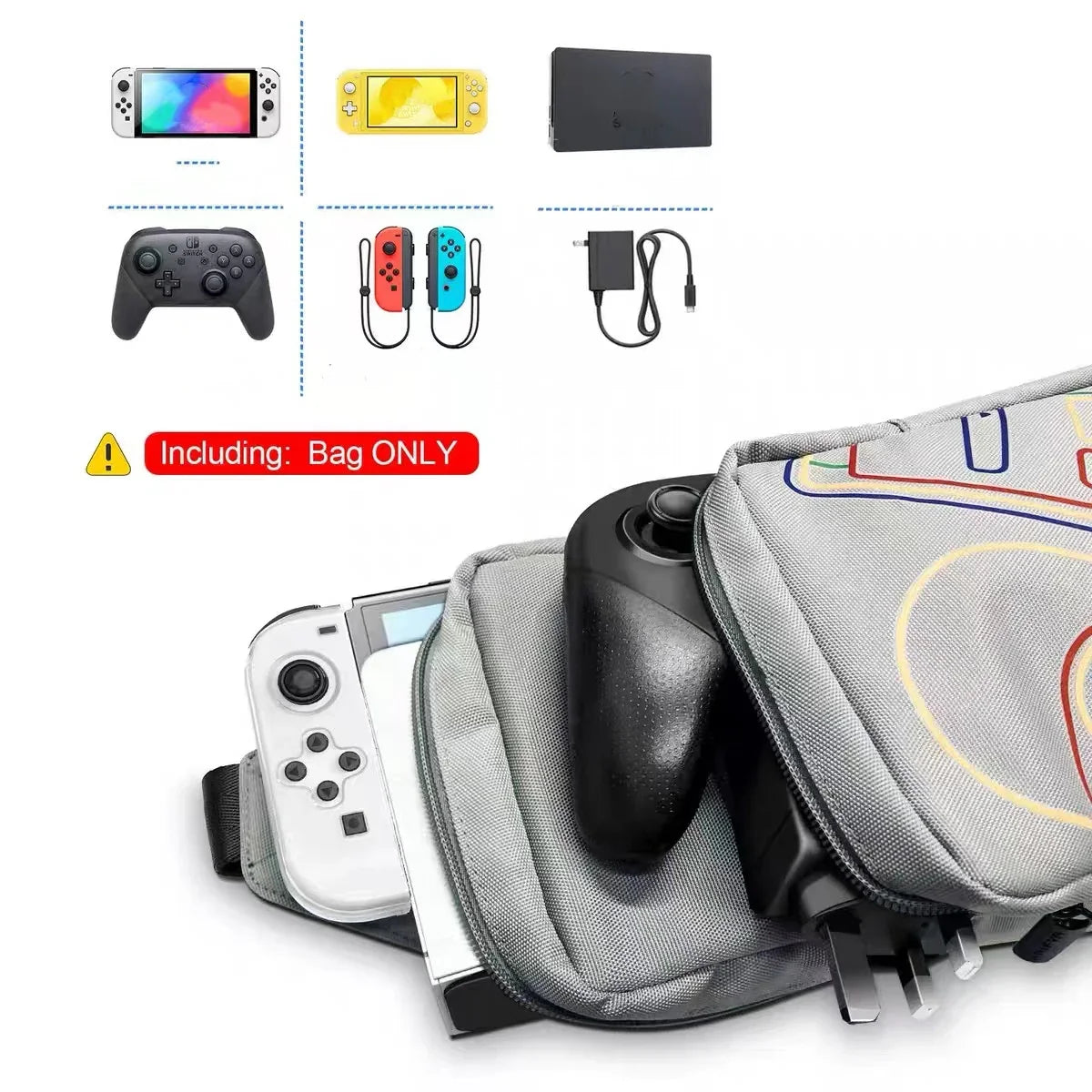 Gray universal crossbody game console storage bag by FLIPSTYLEZLLC for Staem/Switch OLED on Tampa Home & Garden Store