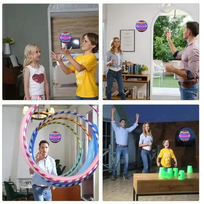 Flying Orb Boomerang Ball LED hover toy by Moktan Sabai with multicolor LED orb indoors on Tampa Home & Garden Store