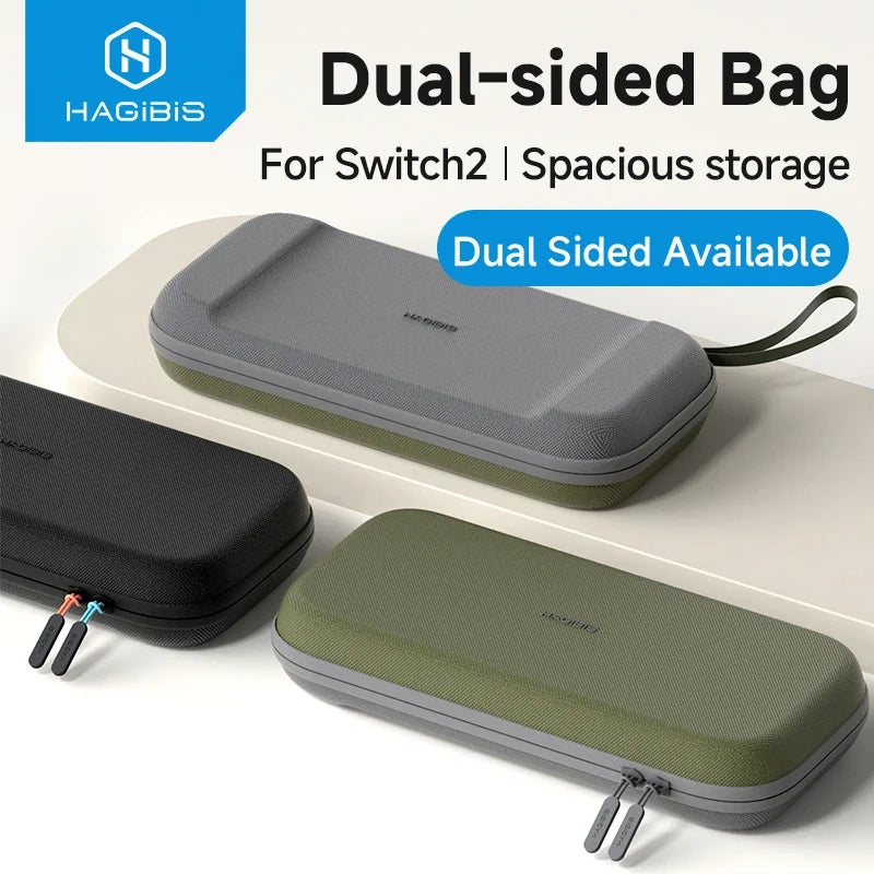 Hagibis Switch 2 carrying case hard-shell dual-sided travel pouches in black gray olive green on Tampa Home & Garden Store