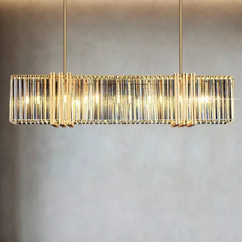 DecorBites Luxe E14 LED Crystal Pendant Chandelier with gold-tone frame and crystal prisms on Tampa Home & Garden Store