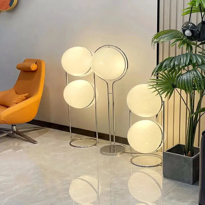 DecorBites LED floor lamp set with chrome metal stands and white acrylic globe bulbs for living room on Tampa Home & Garden Store