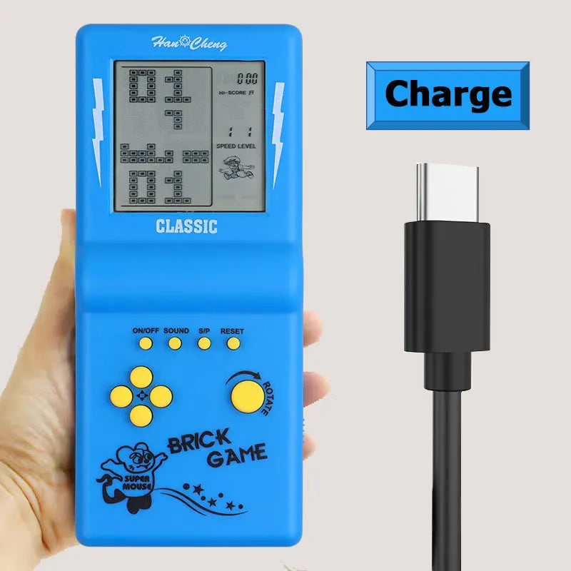 Blue FLIPSTYLEZLLC retro handheld game player with yellow buttons, joystick charger included on Tampa Home & Garden Store