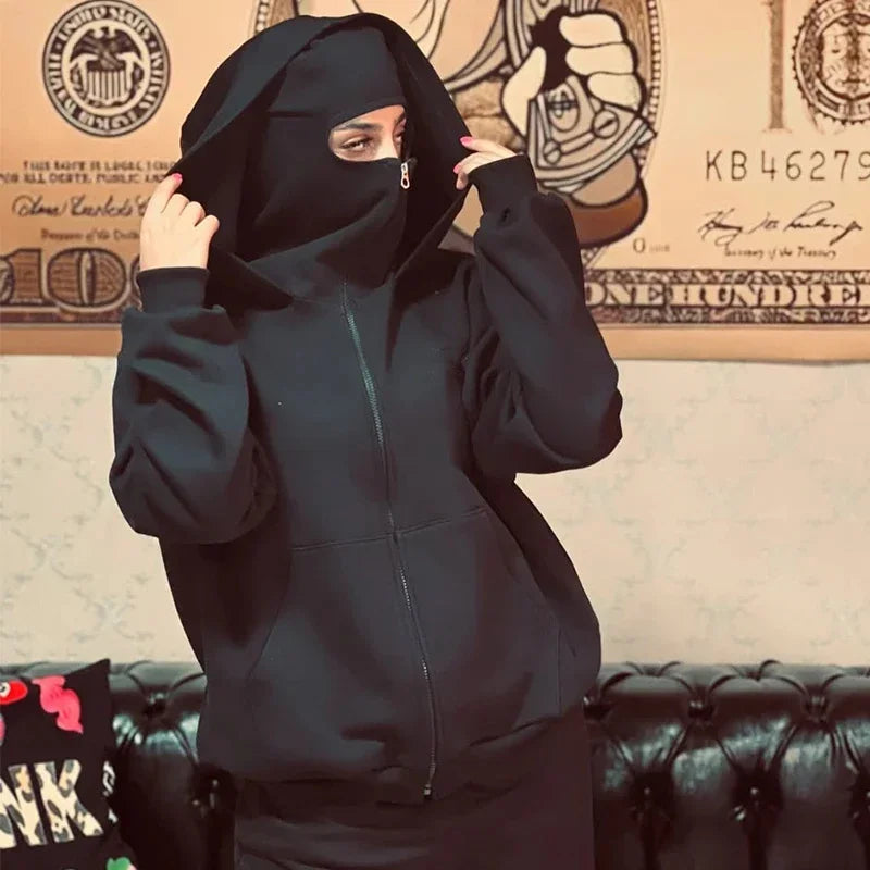 Men's balaclava zip hoodie black with hood and face mask UpTrend Deals winter warm hoodie on Tampa Home & Garden Store