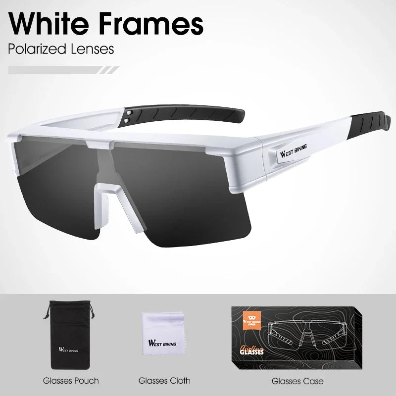 West Biking white-frame cycling sunglasses with photochromic UV400 lenses on Tampa Home & Garden Store