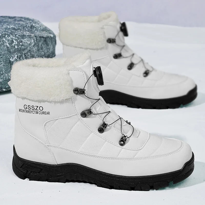 Mens white winter boots with faux fur, black outsole, GSSZO, 2 boots on Tampa Home & Garden Store