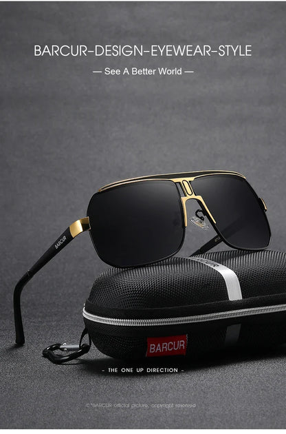 BARCUR polarized sports sunglasses with gold-tone frame and black gradient lenses on a case on Tampa Home & Garden Store