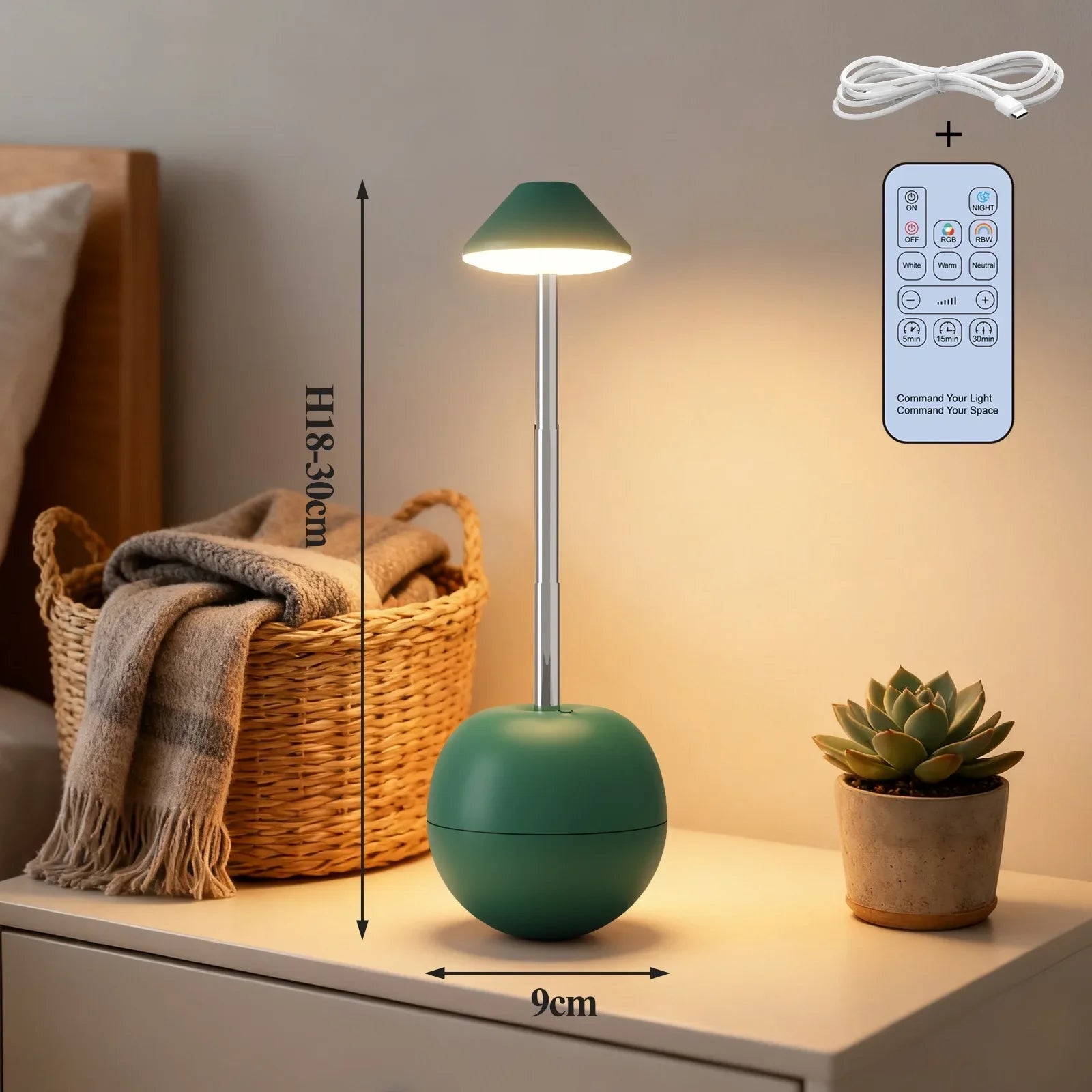 Perfecsy LED touch desk lamp with green base and shade, adjustable height, RGB remote on Tampa Home & Garden Store