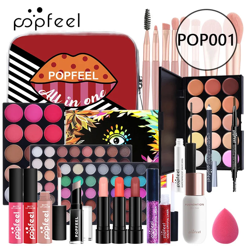 POPFEEL All-in-One Makeup Kit by Silcy Skin with eyeshadow palette, brushes, and lip gloss on Tampa Home & Garden Store