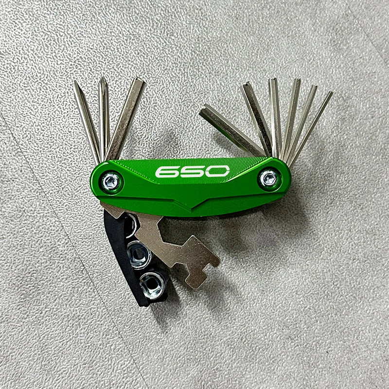Motorcycle/Bicycle multi-tool in bright green with fold-out hex keys on Tampa Home & Garden Store