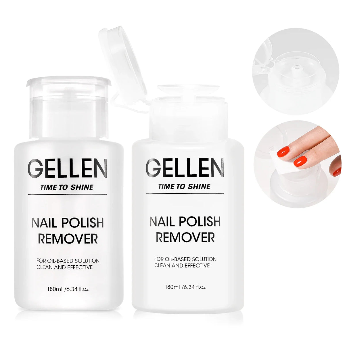 GELLEN Nail Polish Remover bottles, two white 180 ml plastic bottles with flip-top caps on Tampa Home & Garden Store