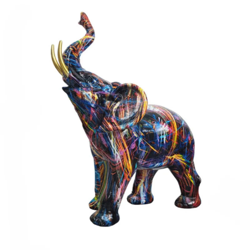 Elephant sculpture multicolor graffiti-painted resin decor figurine by Perfecsy on Tampa Home & Garden Store