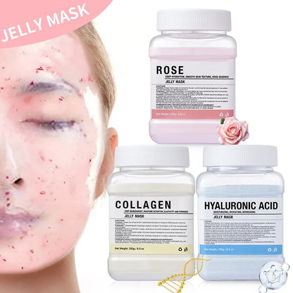 Jelly mask trio by Silcy Skin: Rose, Collagen, Hyaluronic Acid jars on Tampa Home & Garden Store