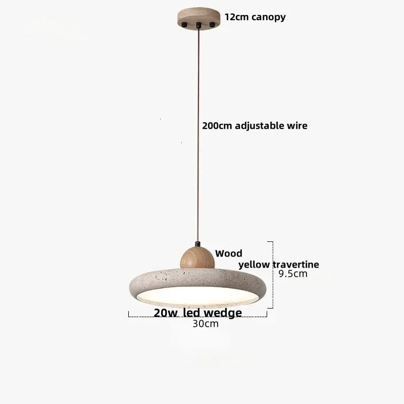 DecorBites LED Pendant Lamp Black Iron Wabi Sabi with yellow travertine ring 30cm dia on Tampa Home & Garden Store