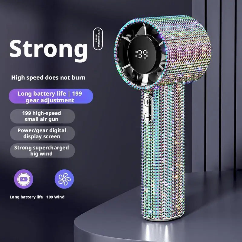 Portable Hand Fan | High-Speed Turbo Misting Fan with 199 Speed Levels | Rechargeable Design for Efficient Cooling