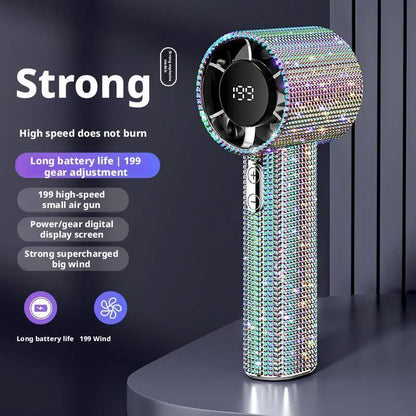 Portable Hand Fan | High-Speed Turbo Misting Fan with 199 Speed Levels | Rechargeable Design for Efficient Cooling