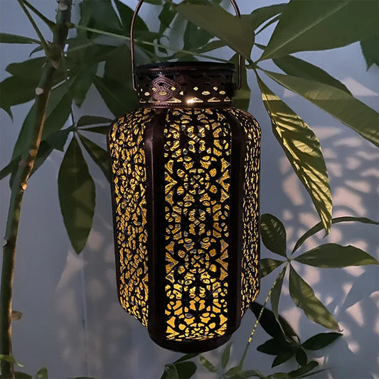 LED Solar Hanging Lantern Retro Iron Art Outdoor Vintage Pathway Decorative Lamp