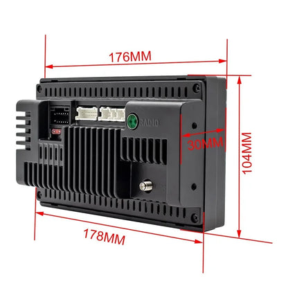 Car touch screen display back view with USB ports, black housing, 176mm wide x 104mm tall on Tampa Home & Garden Store