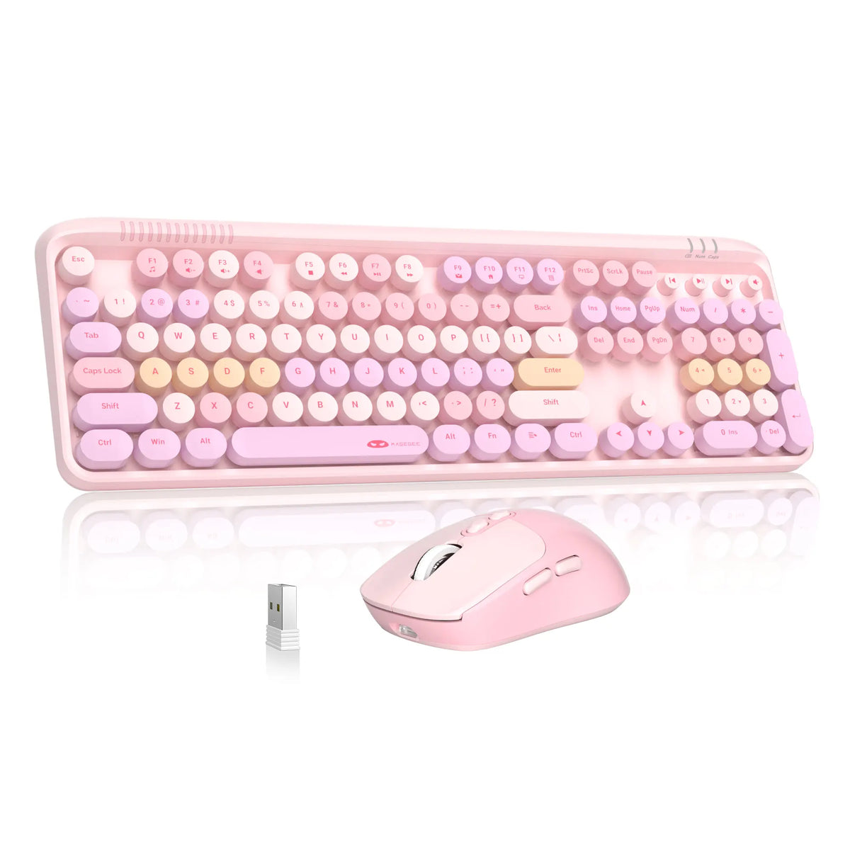 Pink MageGee V920 keyboard and wireless mouse set with USB dongle, 104 keys, 3 DPI adjustable on Tampa Home & Garden Store