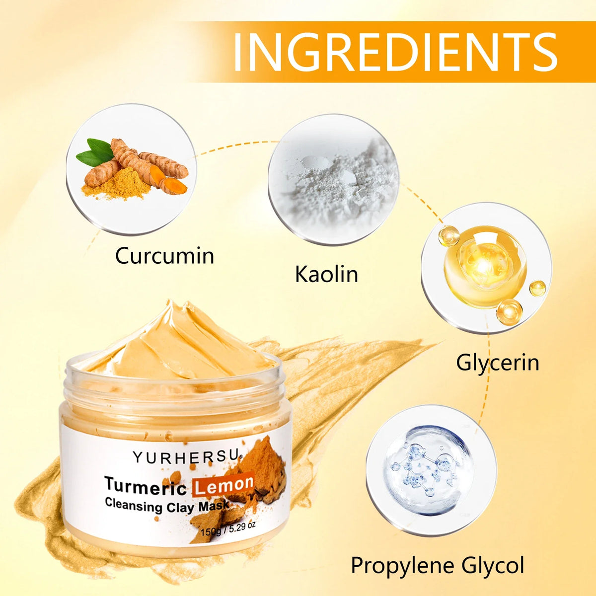 Turmeric Lemon Cleansing Clay Mask by Silcy Skin in a jar with orange label and paste on Tampa Home & Garden Store