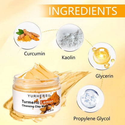 Turmeric Lemon Cleansing Clay Mask by Silcy Skin in a jar with orange label and paste on Tampa Home & Garden Store